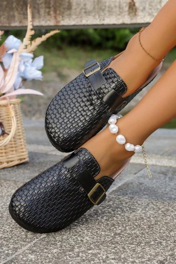 Femme Chaussons à Plateforme En Cuir Pu Noir Tissé | Chaussures À Glissière